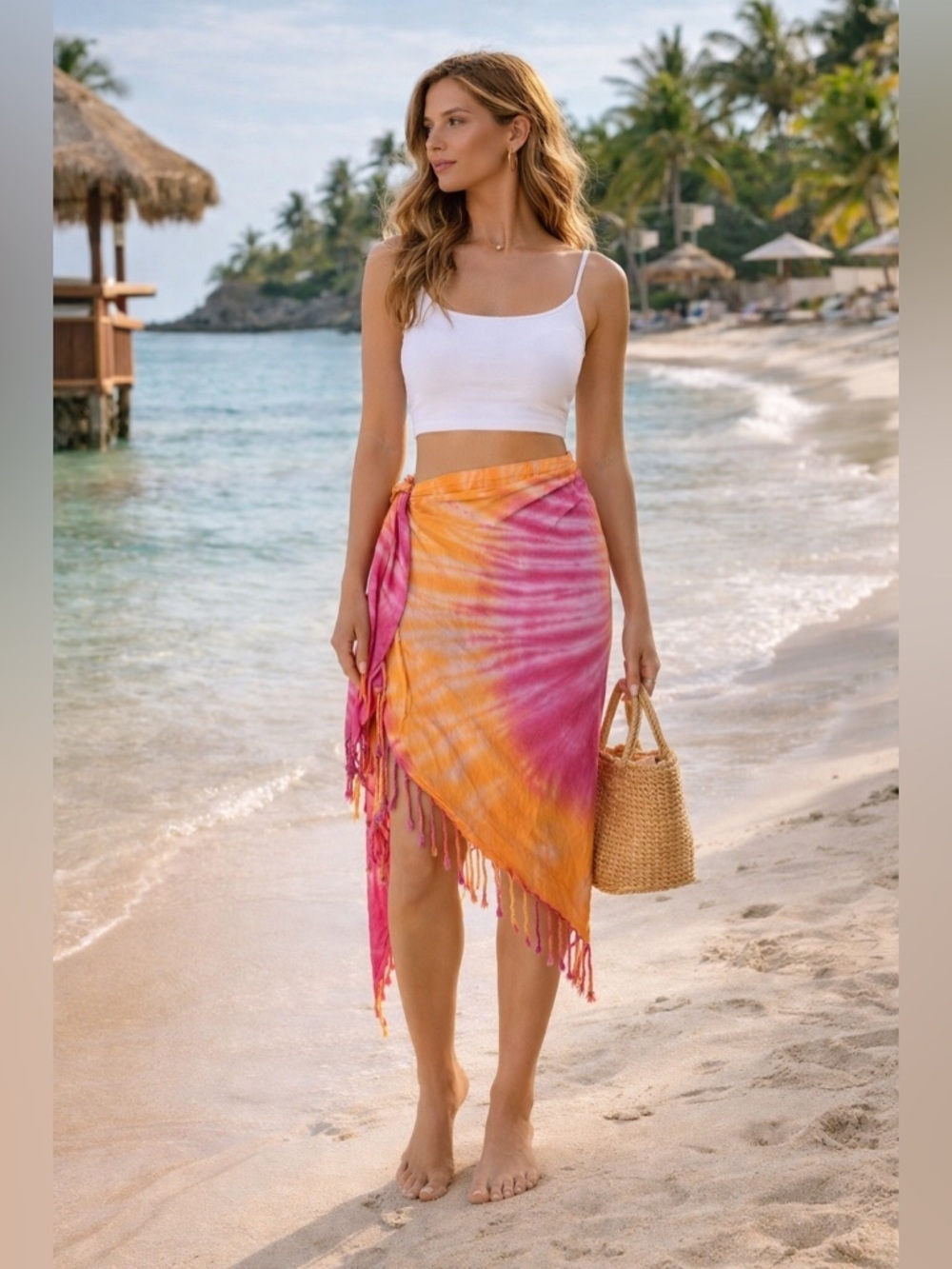 Just Bee Queen Tie Dye Wrap Skirt Sz S Fringe Boho Beach Resort